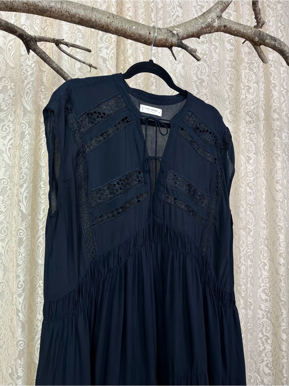 Lucky Brand Black Sleeveless Lace-Trim Swim Coverup Size XL